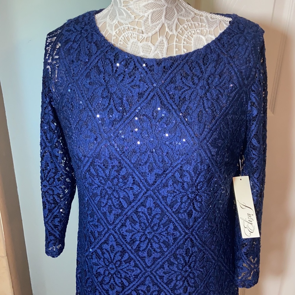 Nwt Eliza J Navy Sequin cocktail lace sequin Navy dress - Picture 3 of 11